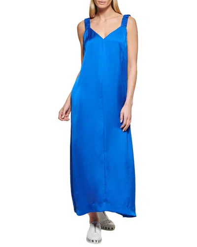 Dkny Ruched Strap Maxi Dress In Blue