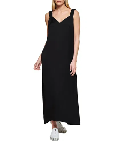 Dkny Ruched Strap Maxi Dress In Black