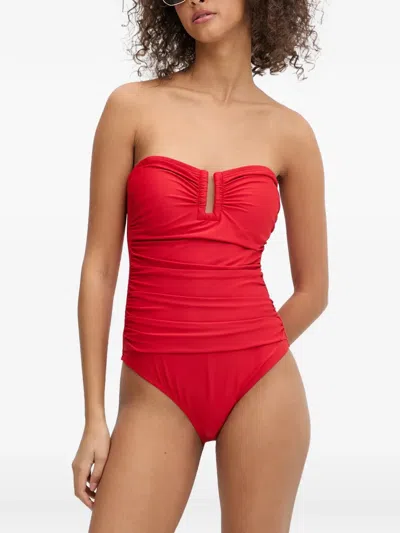Dkny Ruched Swimsuit In Red