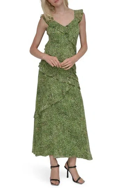 Dkny Ruffle Maxi Dress In Lime