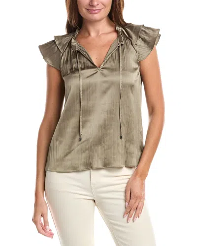 Dkny Ruffle Neck Tie Top In Green