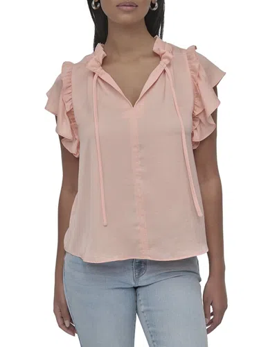 Dkny Ruffle Neck Top In Neutral
