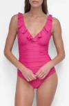 Dkny Ruffle Plunge One-piece Swimsuit In Wildberry