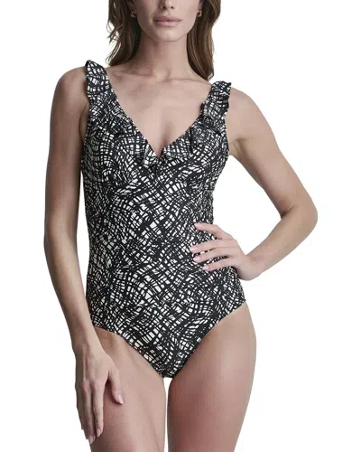 Dkny Ruffle Plunge Swimsuit In Multi