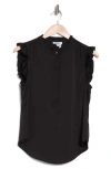 Dkny Ruffle Sleeve Covered Half Placket Satin Top