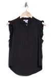 Dkny Ruffle Sleeve Covered Half Placket Satin Top