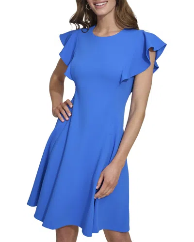 Dkny Ruffle Sleeve Dress In Blue