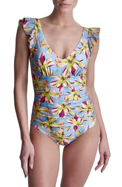Dkny Ruffle Sleeve One-piece Swimsuit In Calypso