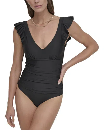 Dkny Ruffle Sleeve Swimsuit In Black