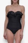 Dkny Ruffled Bandeau One-piece Swimsuit In Black