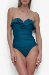 Dkny Ruffled Bandeau One-piece Swimsuit In Cypress