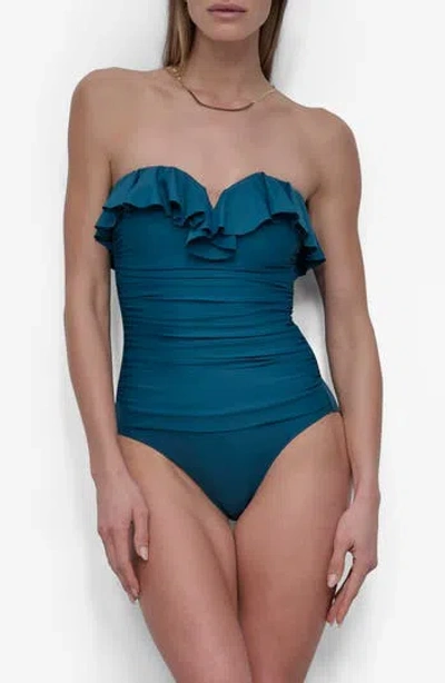 Dkny Ruffled Bandeau One-piece Swimsuit In Cypress