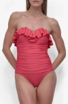 Dkny Ruffled Bandeau One-piece Swimsuit In Pink Punch