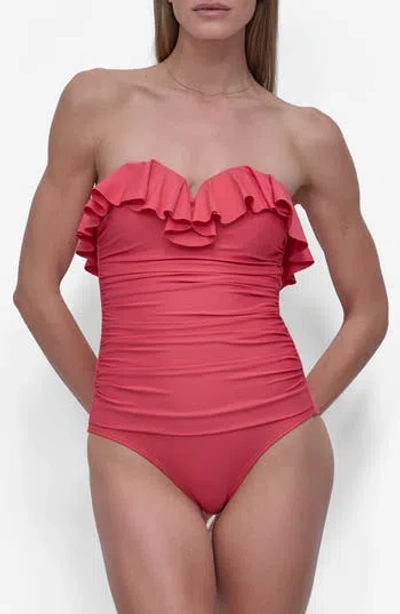 Dkny Ruffled Bandeau One-piece Swimsuit In Pink Punch