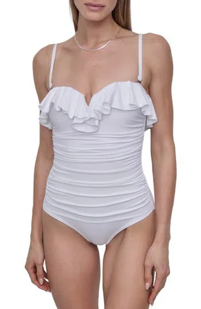 Dkny Ruffled Bandeau One-piece Swimsuit In White