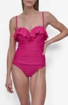 Dkny Ruffled Bandeau One-piece Swimsuit In Wildberry