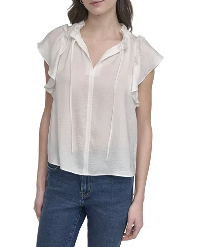 Dkny Ruffled Neck Tie Top In White
