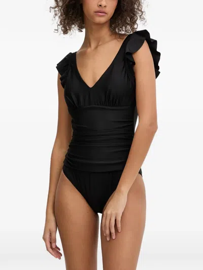 Dkny Ruffled Ruched Swimsuit In Black