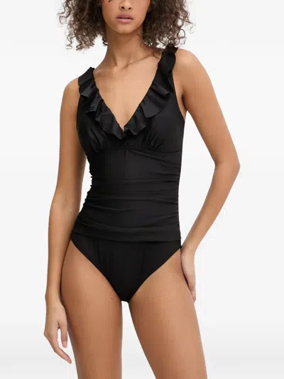 Dkny Ruffled Swimsuit In Black
