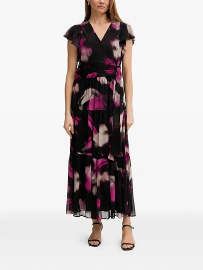 Dkny Ruffled Tie-waist Maxi Dress In Black