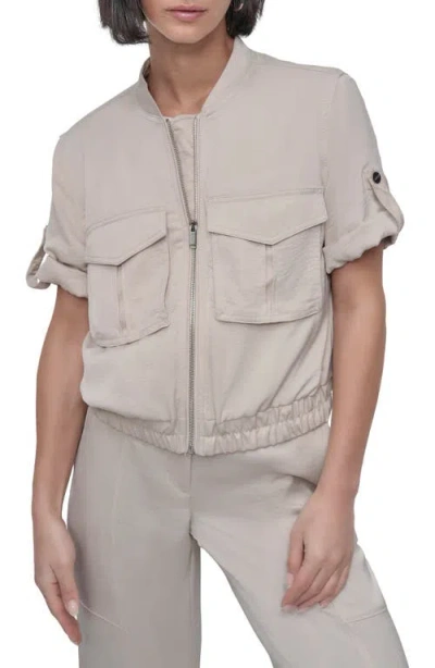 Dkny Rumpled Satin Jacket In Light City Khaki