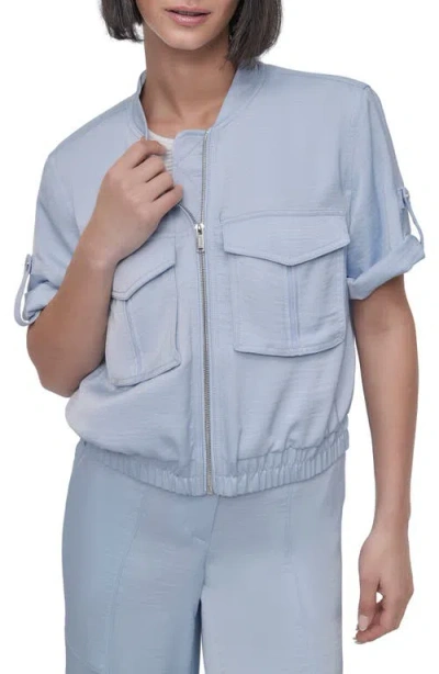 Dkny Rumpled Satin Jacket In Skyway Blue