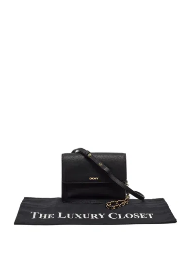 Pre-owned Dkny Saffiano Flap Shoulder Bag In Black