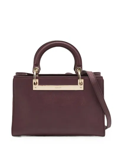 Pre-owned Dkny Saffiano Logo-plate Tote Bag In Purple