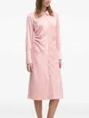 Dkny Satin-panelled Button-front Midi Dress In Pink