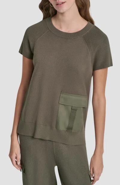 Dkny Satin Pocket Short Sleeve Sweater In Green