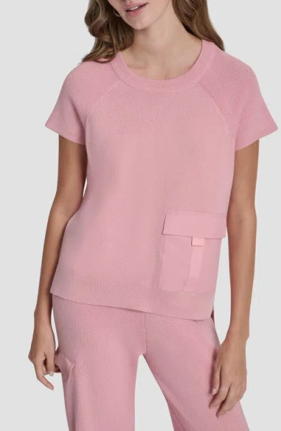 Dkny Satin Pocket Short Sleeve Sweater In Pink