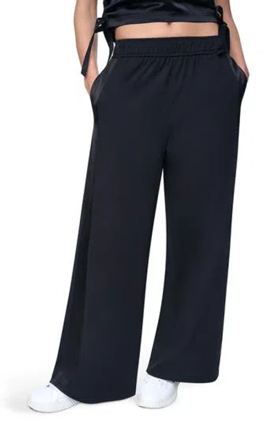 Dkny Satin Side Stripe Wide Leg Pants In Black