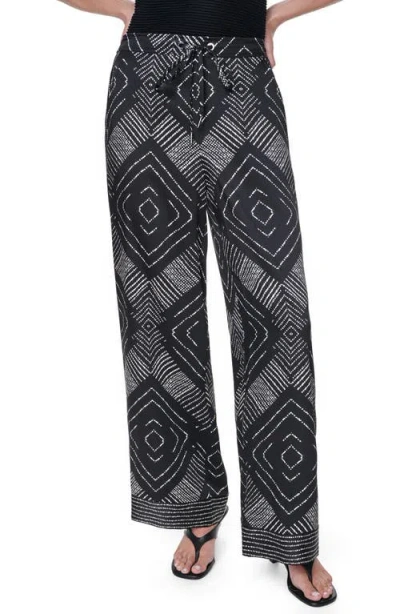 Dkny Scarf Print Wide Leg Pants In Black