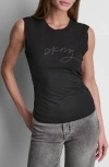 Dkny Script Ruched Cotton Blend Tank In Black