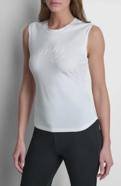 Dkny Script Ruched Cotton Blend Tank In White