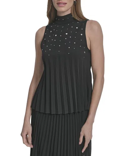 Dkny Scuba Crepe Stud Top In Black