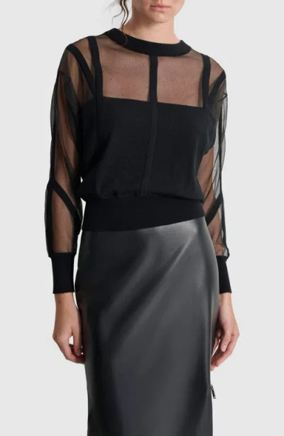 Dkny Seam Detail Sheer Sweater In Black