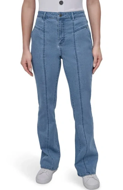 Dkny Seam Front Kick Flare Jeans In Bleecker Wash