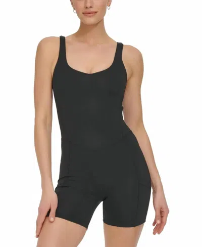 Dkny Seamed Bike Shorts Sleeveless Unitard In Black