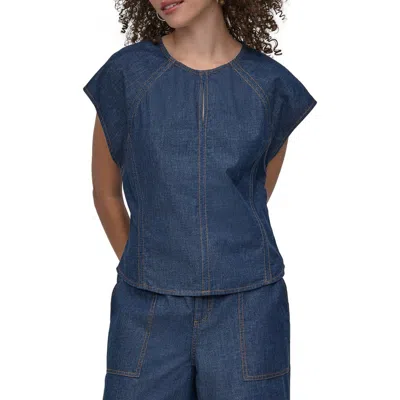 Dkny Seamed Denim Top In Brown