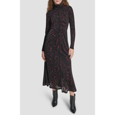 Dkny Seamed Long Sleeve Maxi Dress In Black