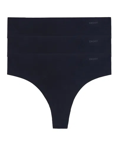 Dkny Seamless Litewear Cut Anywhere Thong 3pk In Blue