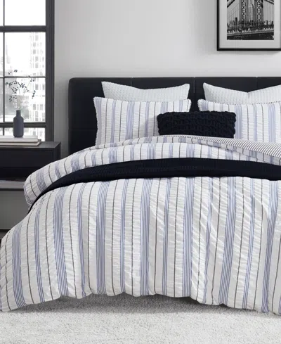 DKNY SEERSUCKER STRIPE 3 PIECE COMFORTER SET, KING