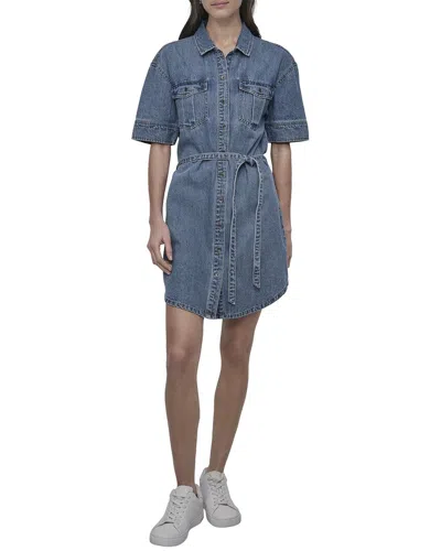 Dkny Self Belted Shirt Utility Dress In Blue
