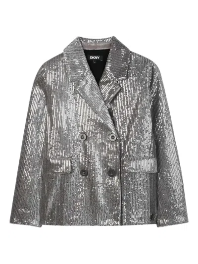 Dkny Sequin-embellished Double-breasted Jacket In Gray