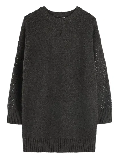 Dkny Kids' Sequin-embellished Knitted Dress In Gray