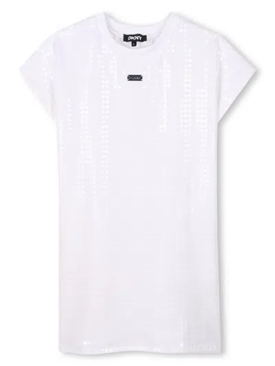 Dkny Kids' Sequin-embellished T-shirt Dress In White