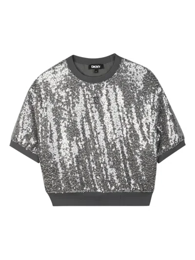 Dkny Kids' Sequin-embellished T-shirt In Gray