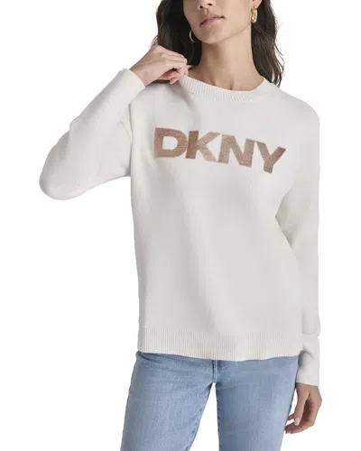 Dkny Sequin Logo Embellished Sweater In White