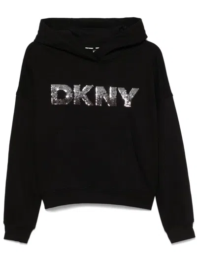 Dkny Sequin-logo Hoodie In Black